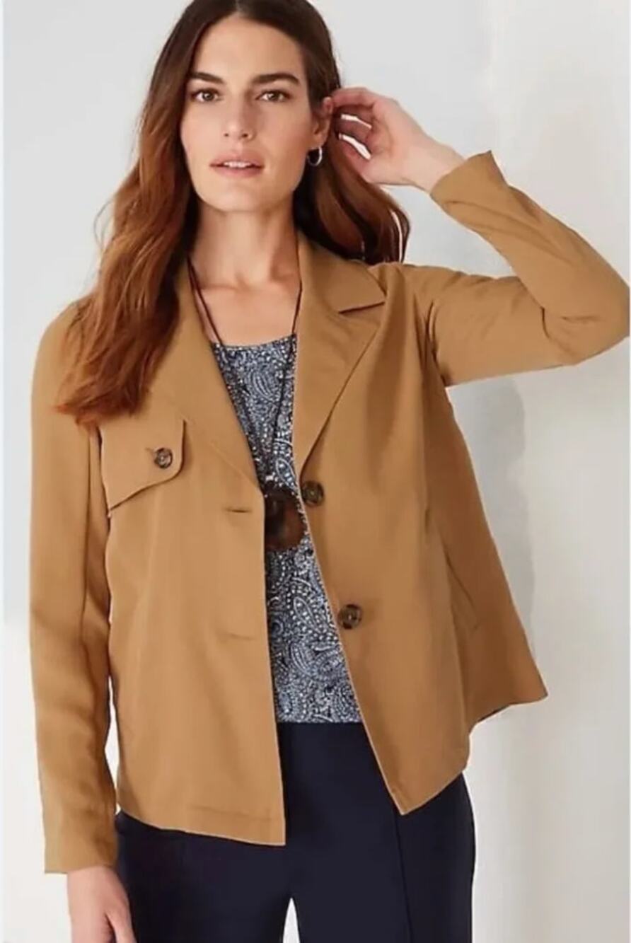 J. Jill Wearever Easy Care Trench Jacket Saffron Tan Size L